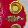 Red Resin Thali with Peacock Centerpiece and Dual Diyas