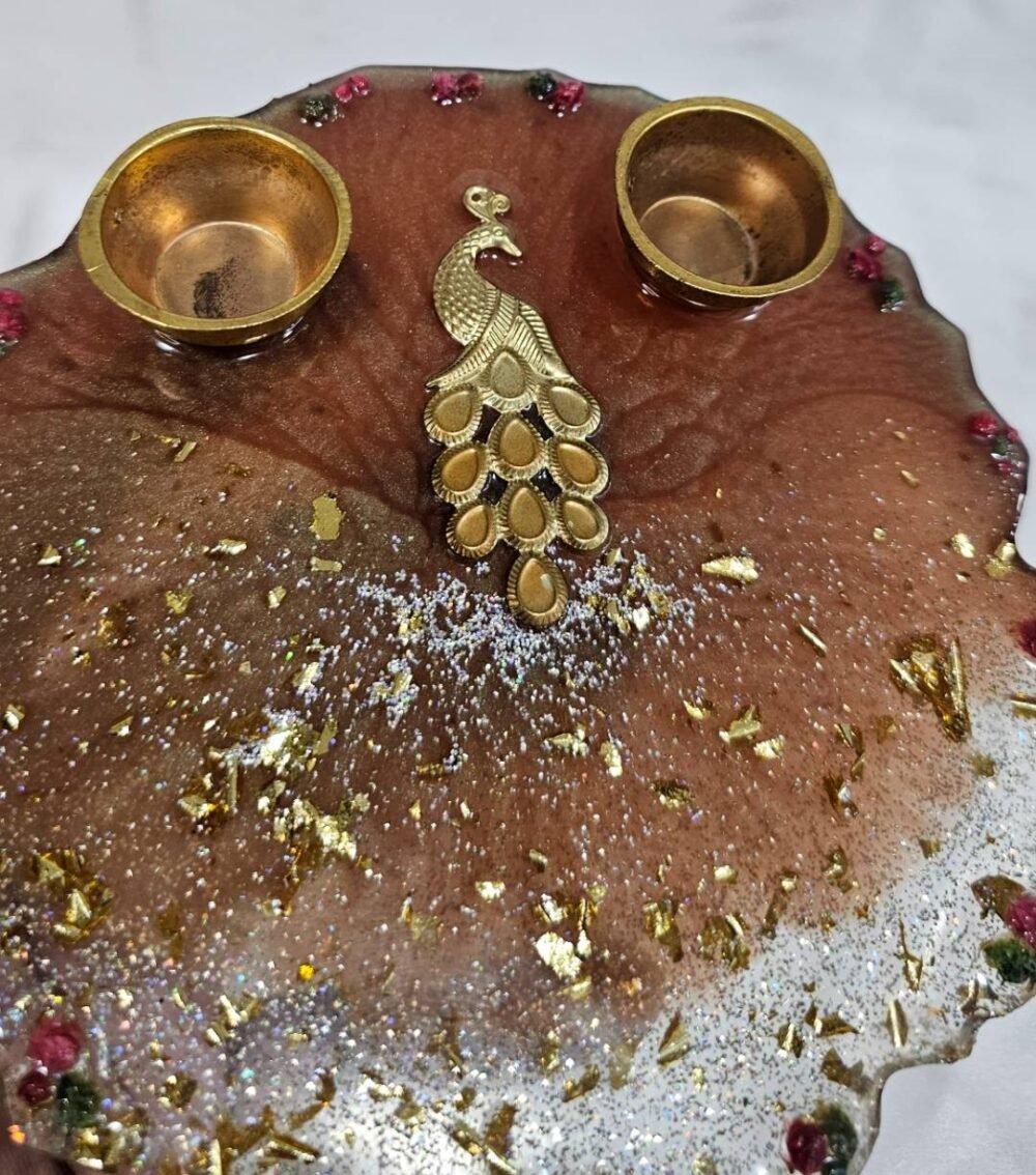 Handmade Resin Decorative Thali with Diyas