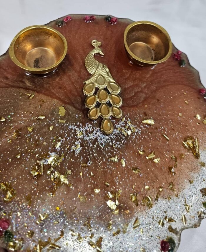 Handmade Resin Decorative Thali with Diyas