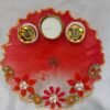 Handmade red pooja thali with floral and paisley design