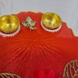 Handmade Resin Plate with Floral Decoration and Diyas