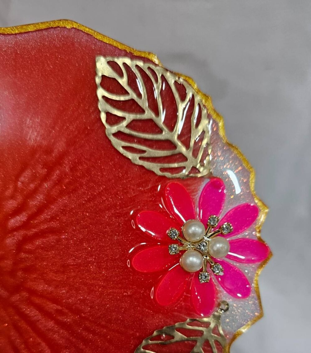 Resin Ganesha Pooja Plate with Pearl Diya Holders