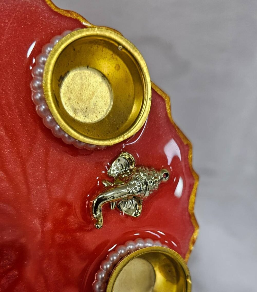 Decorative Red Resin Thali for Festivals