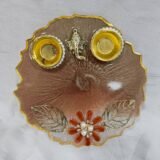 Brown resin pooja thali with Ganesha idol and diya holders