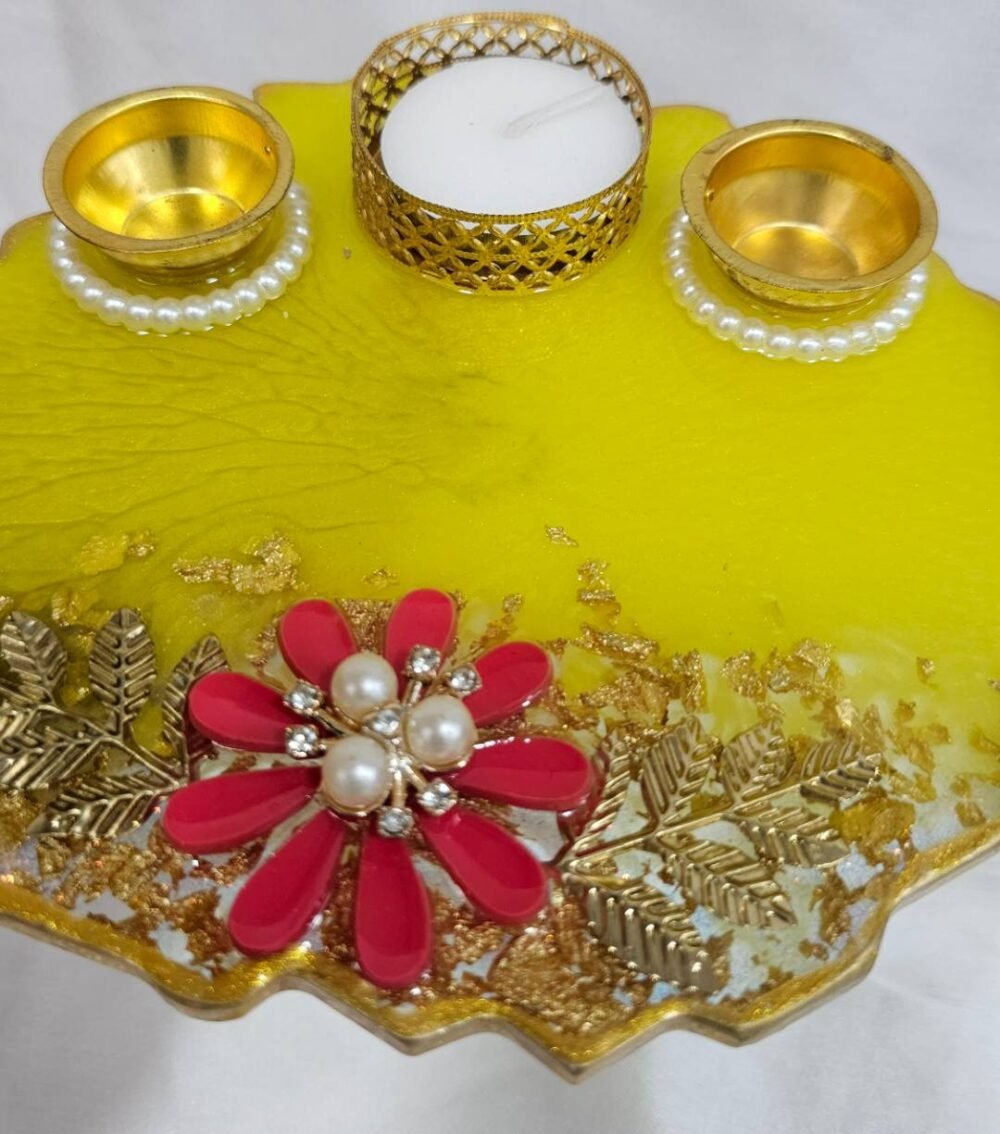 Handmade decorative yellow pooja plate for festivals