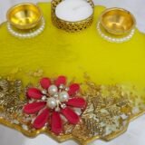 Handmade decorative yellow pooja plate for festivals