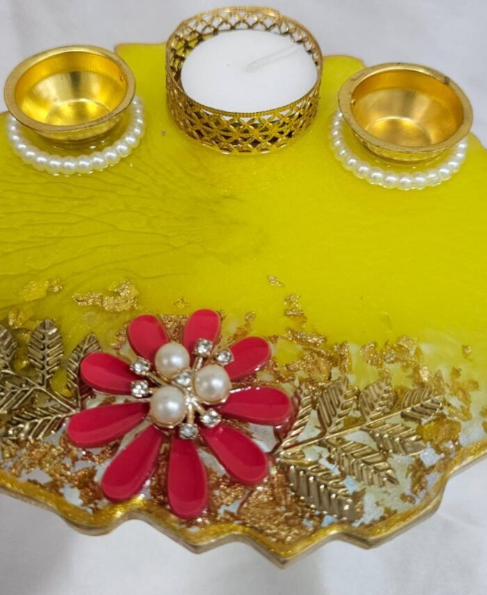 Handmade decorative yellow pooja plate for festivals