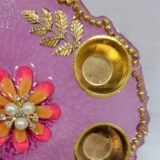 Handmade decorative purple pooja plate with diya holders