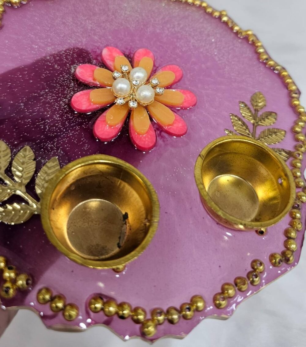 Purple resin thali for festive pooja and weddings