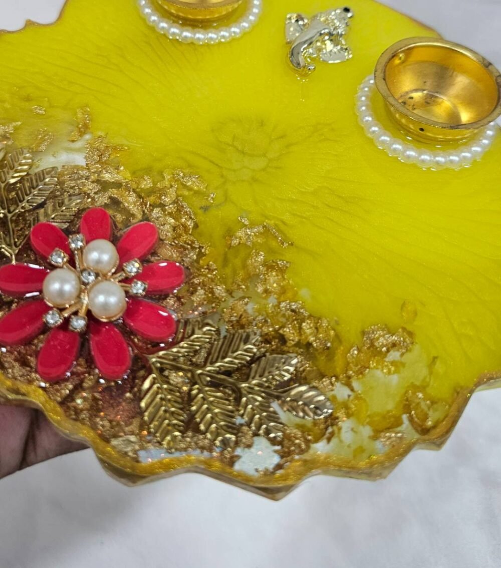 Resin thali with diya holders for rituals