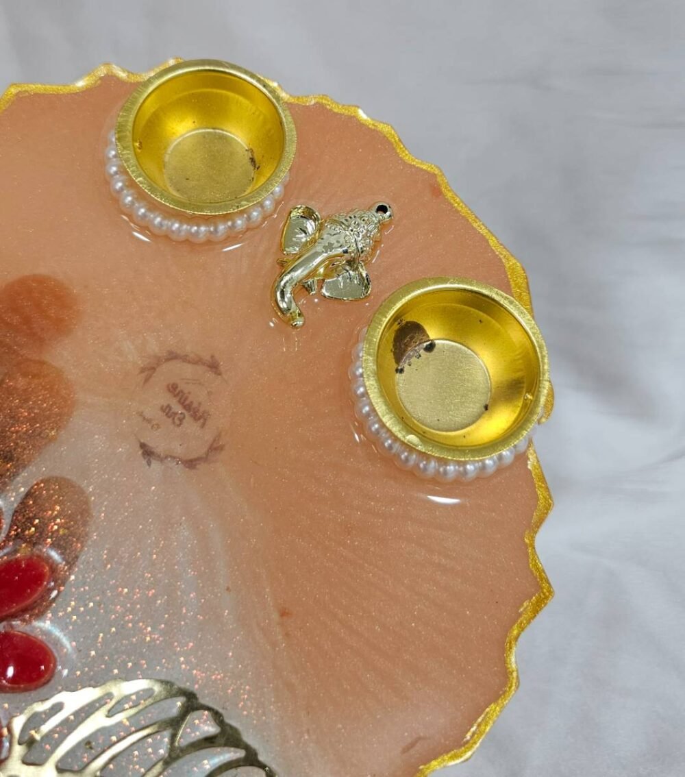 Resin pooja thali with diya holders for festivals