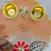 Handmade peach pooja plate with floral design