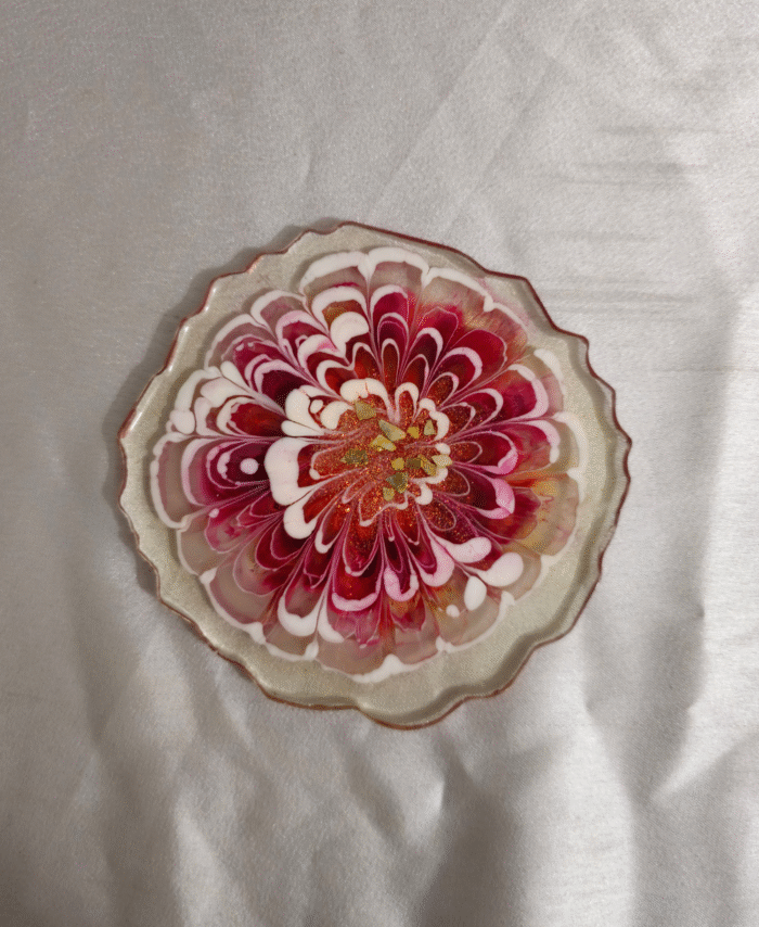 Handmade resin coaster with pink flower petal design