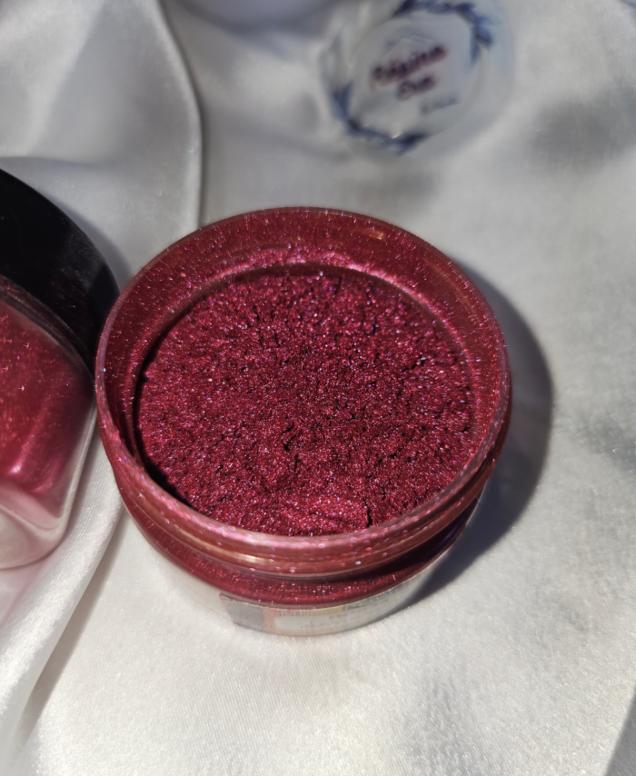 Satin Red Pearl Mica Powder Pigment jar for resin art, epoxy, soap and candle making—vibrant Satin Red pigment