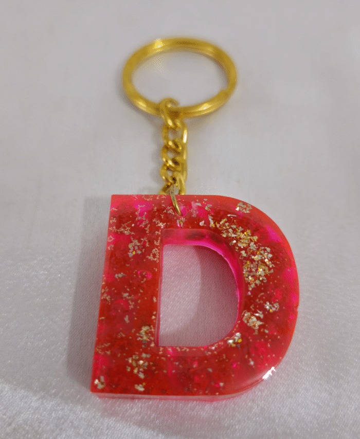 Handmade resin keyring Letter D with Glitter