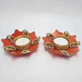 Handmade Decorative Diya Set of 2 – Paisley & Floral Tealight Holders