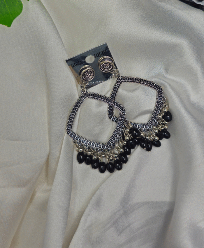 Silver Square Black Jhumka Bezel