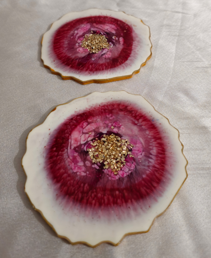 Luxury resin marble coaster with gold border design