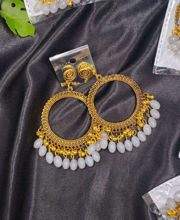 Golden Round Gray Jhumka Bezel