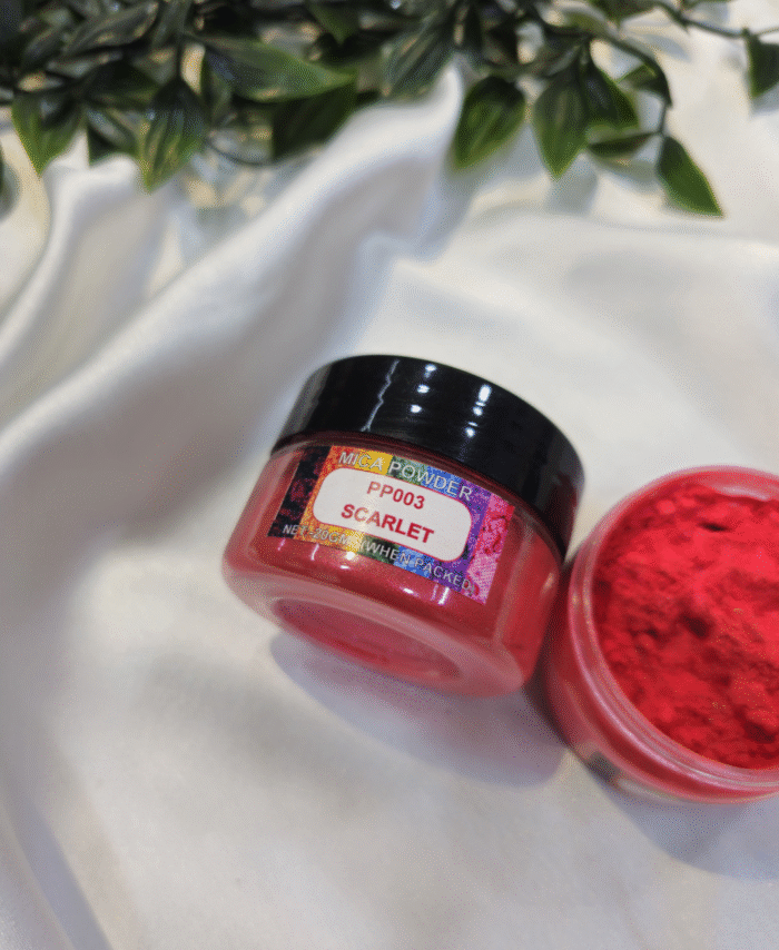 Scarlet Pearl Mica Powder Pigment jar for resin art, epoxy, soap and candle making—vibrant metallic Scarlet pigment