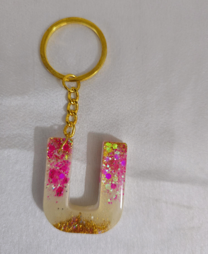 Resin Glitter Keyring Letter U