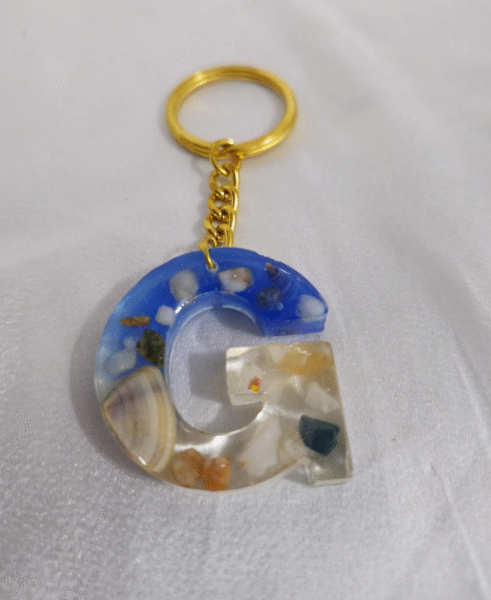 Resin Pebble style Keyring Letter G