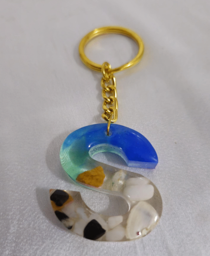 Resin Pebble style Keyring Letter S
