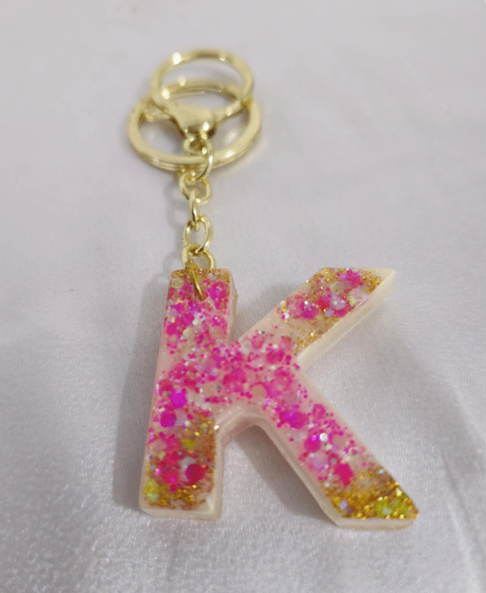 Resin Glitter Keyring Letter K with Lobster Clasp