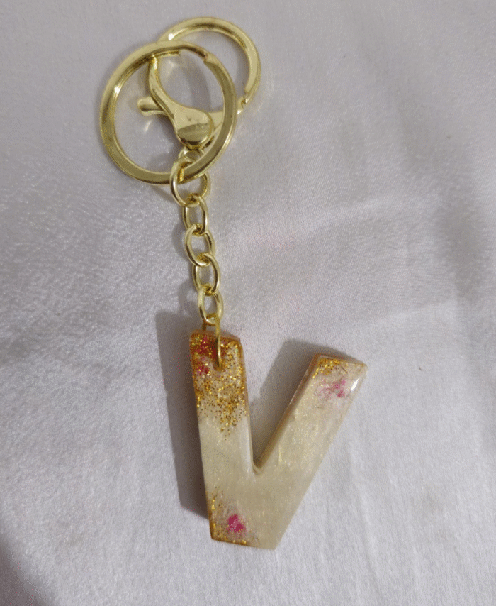 Resin Glitter Keyring Letter V with Lobster Clasp