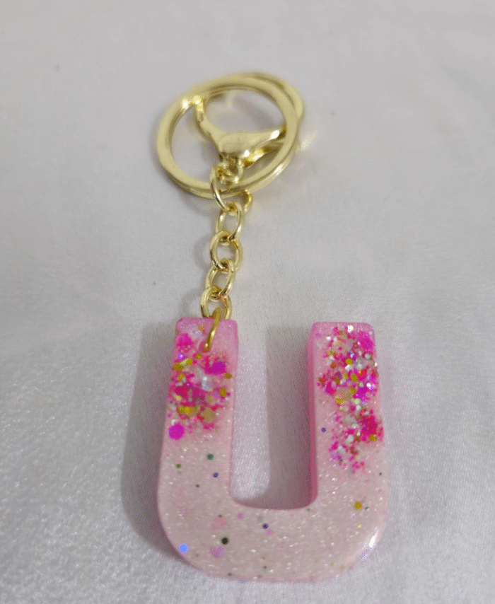 Resin Glitter Keyring Letter U with Lobster Clasp