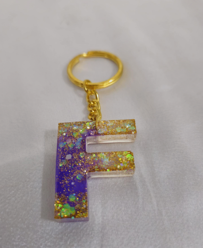 Resin Glitter Keyring Letter F