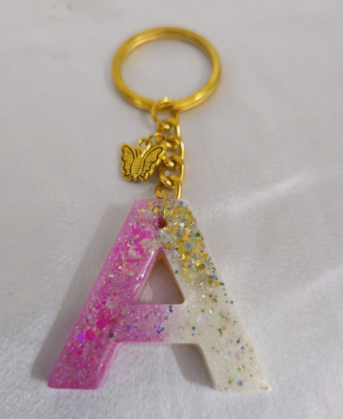 Resin Glitter Keyring Letter A