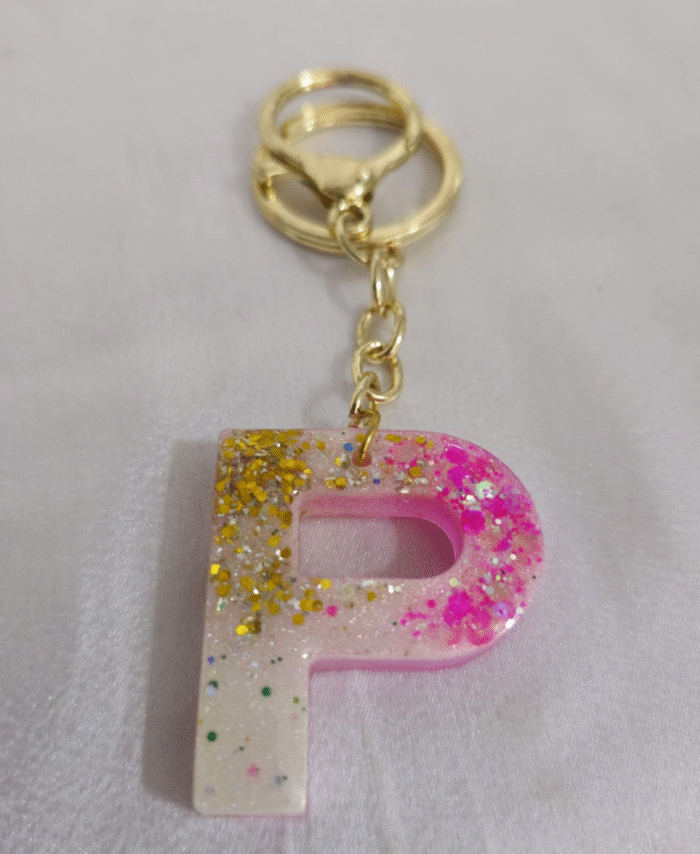 Resin Glitter Keyring Letter P with Lobster Clasp