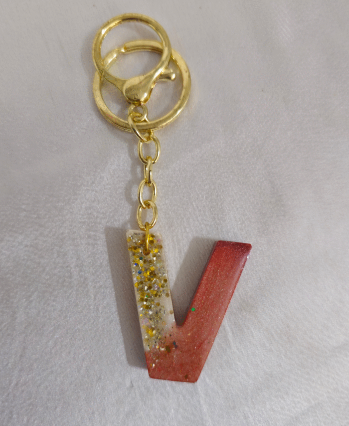 Resin Glitter Keyring Letter V with Lobster Clasp