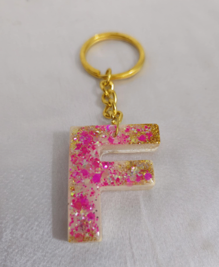 Resin Glitter Keyring Letter F