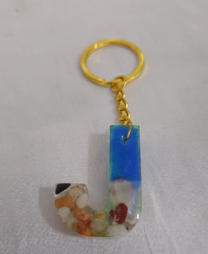 Resin Pebble-style Keyring Letter J