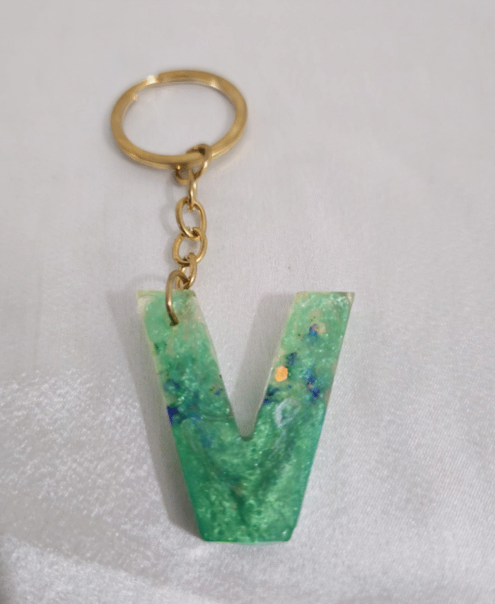Resin Glitter Keyring Letter V
