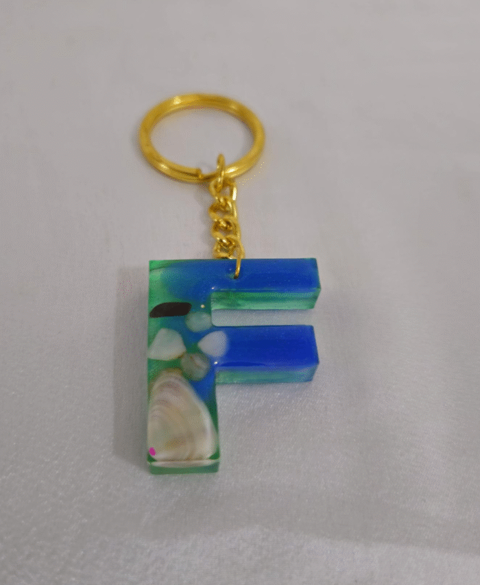 Resin Pebble style Keyring Letter F