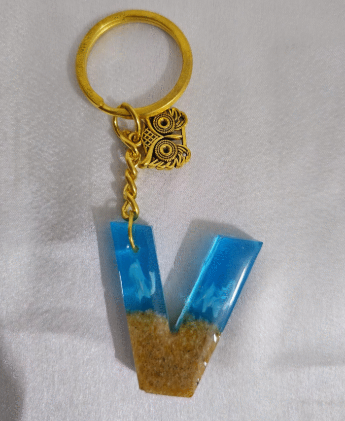 Resin Glitter Keyring Letter V