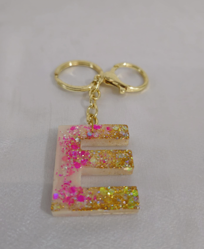 Resin Glitter Keyring Letter E with Lobster Clasp
