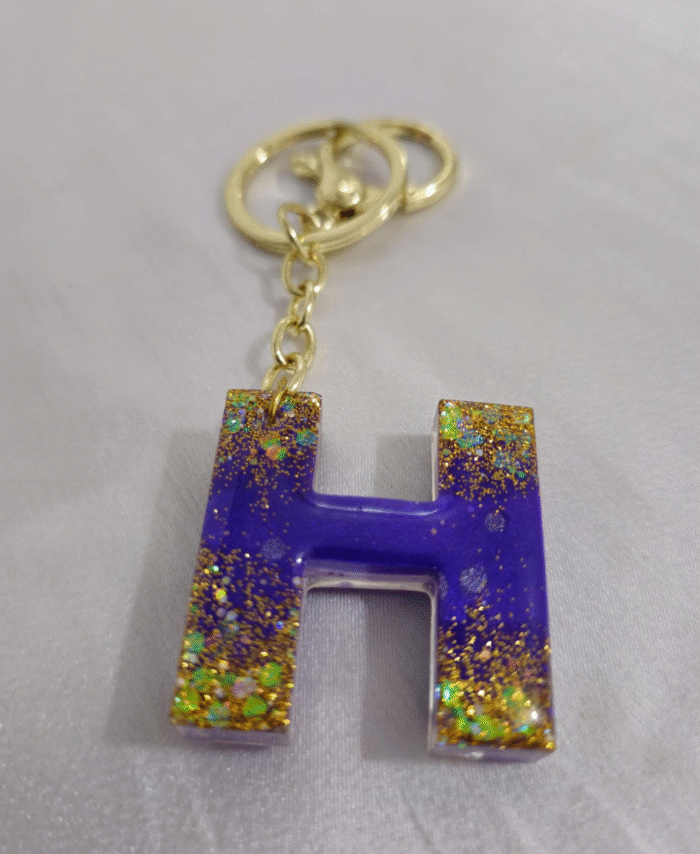Resin Glitter Keyring Letter H with Lobster Clasp