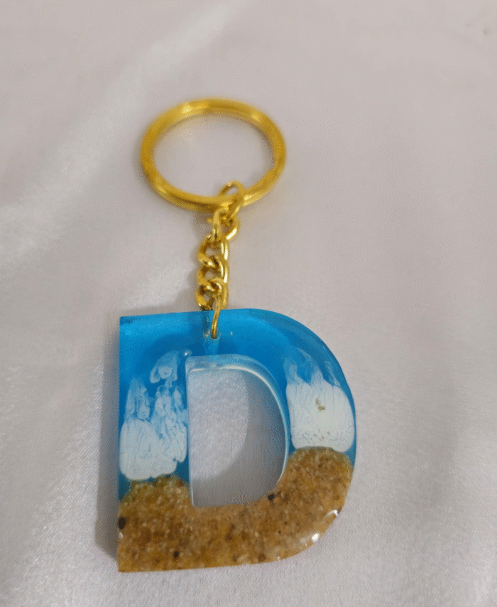Handmade resin keyring Letter D with Pebble Style