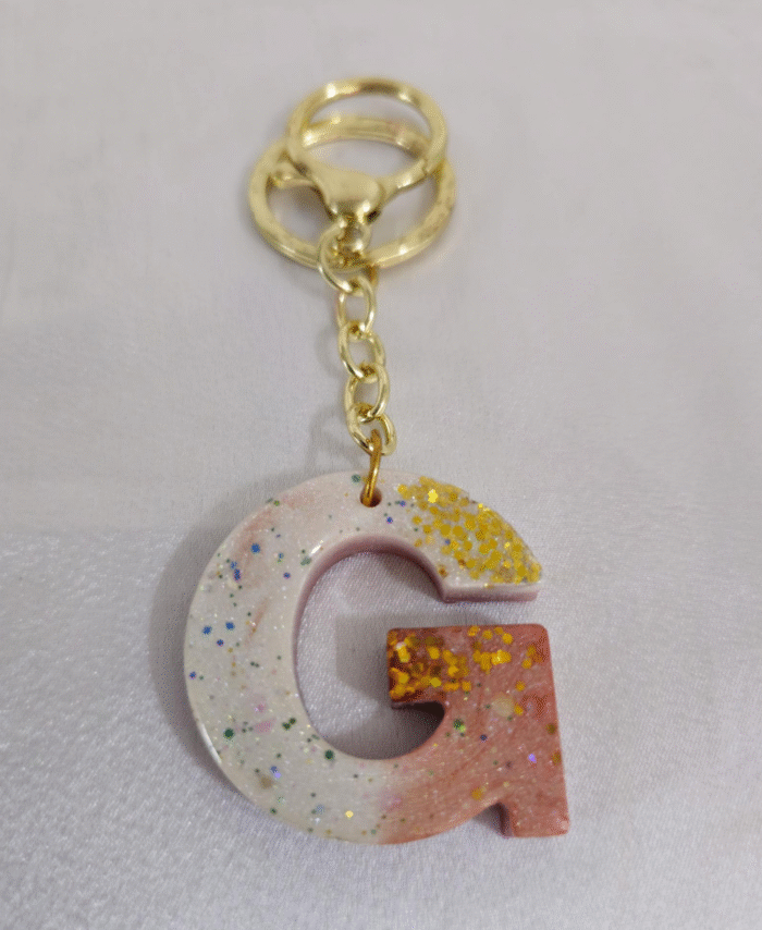 Resin Glitter Keyring Letter G with Lobster Clasp