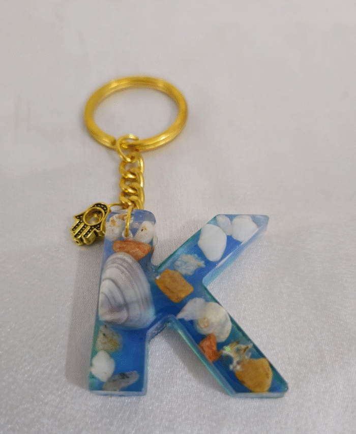 Resin Pebble-style Keyring Letter K