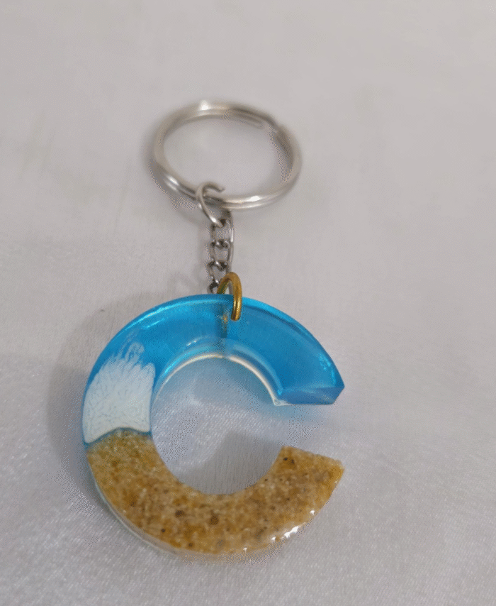 Handmade resin keyring Letter C with Pebble