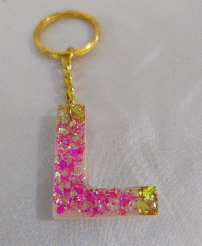 Resin Glitter Keyring Letter L