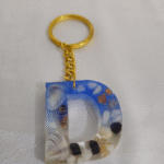 Handmade resin keyring Letter D with pebble Style