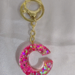Handmade resin keyring Letter C with Glitter