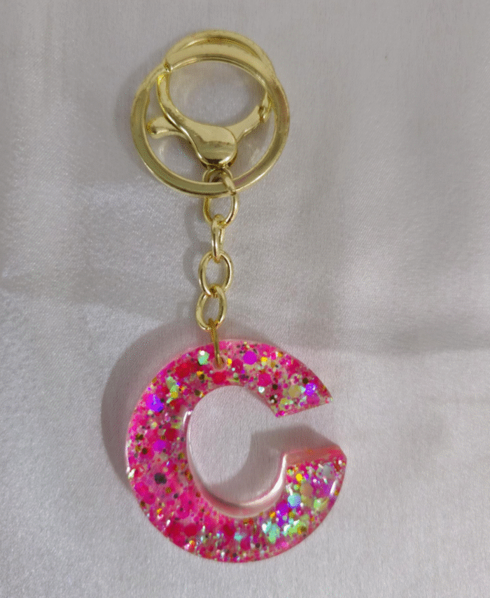 Handmade resin keyring Letter C with Glitter