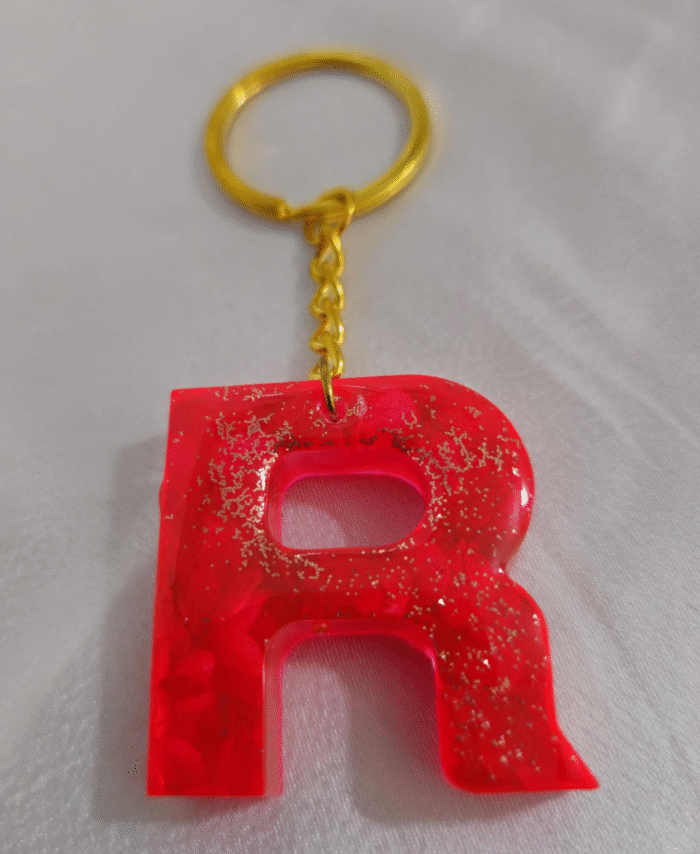 Resin Glitter Keyring Letter R